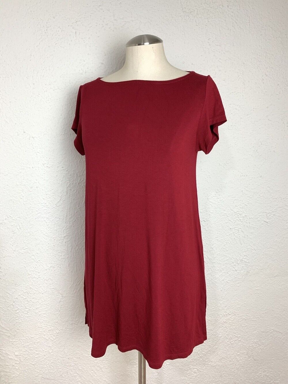 Eileen Fisher Red Short Sleeve A Line T Shirt Dress Boat Neck XS